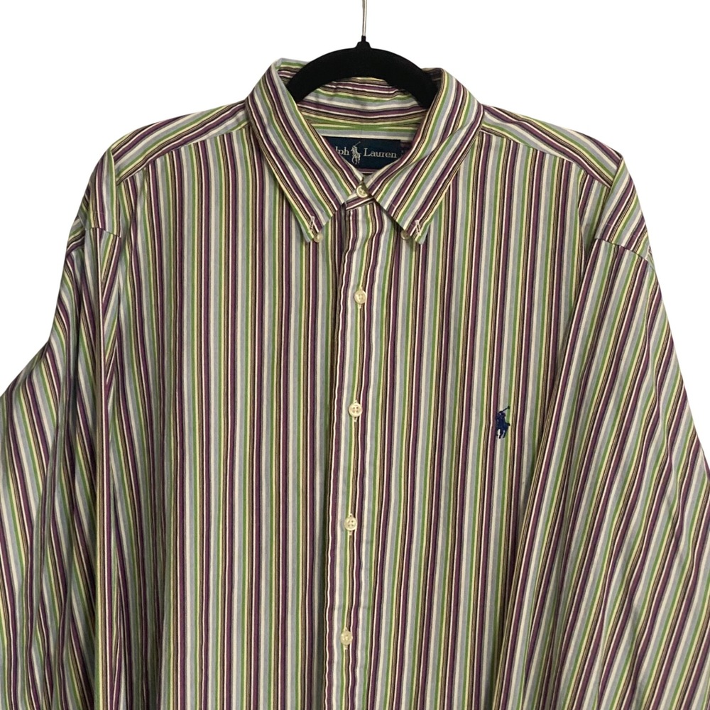 Ralph Lauren Mens XL Classic Fit Striped Button Down Shirt Purple Green Multi - Picture 2 of 6